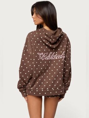 Edikted Chelsie Brown Polka Dot Hoodie